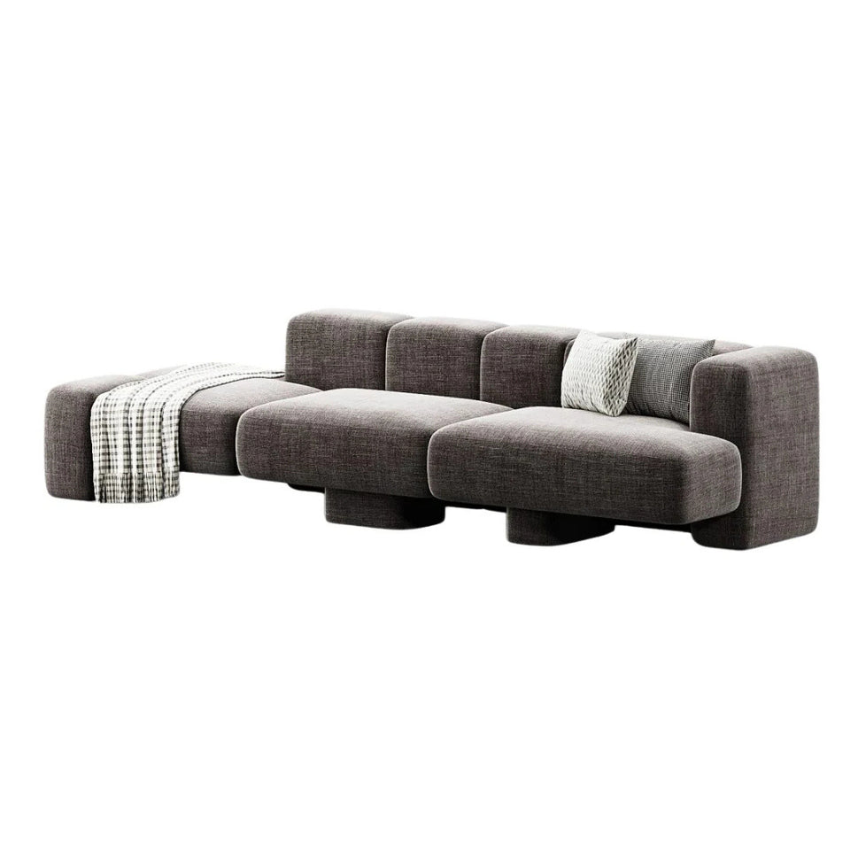 Sae 3S SofaStandard Quality | Only 40 Kg Soft Foaming / Dark Grey | Denim Linen / Facing Right Armrest