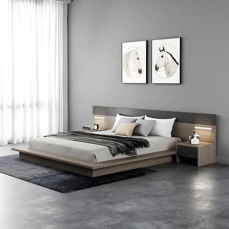 Aiken Japanese BedDouble Bed | Mattress size: 140x200 cm | Overall L 225 x W 270 x H 120 cm | Head Board: W 270 x H 120 x D 5 cm