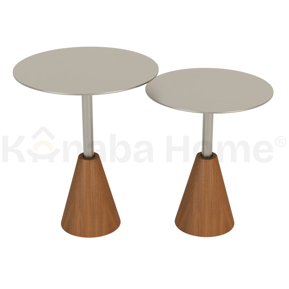 Apex Duo Steel Side Table SetNatural Veneer Base & Brass Steel Top