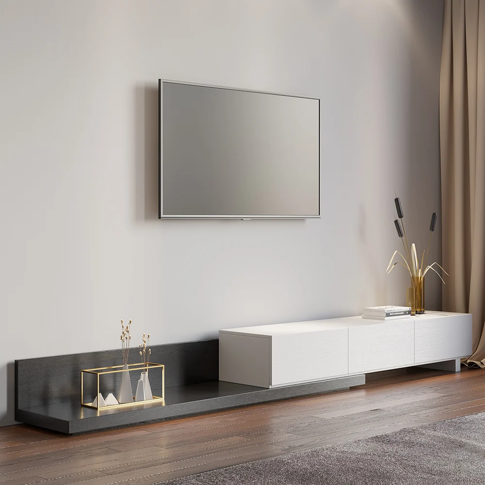 Cora Extendable TV StandWhite & Black / With Cable Hole