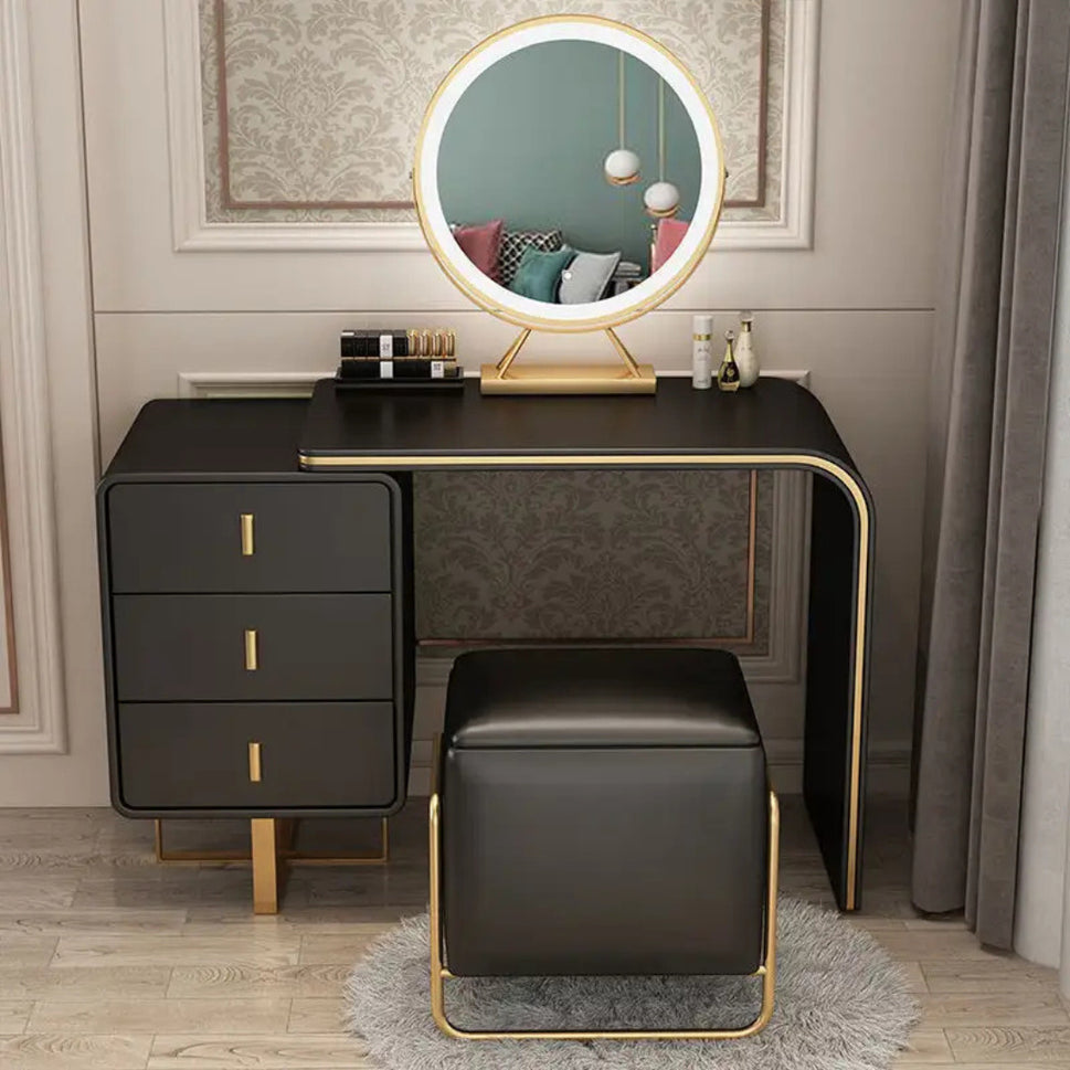 Ela Makeup VanityVanity + Mirror + Stool / Black / Facing Left Drawers