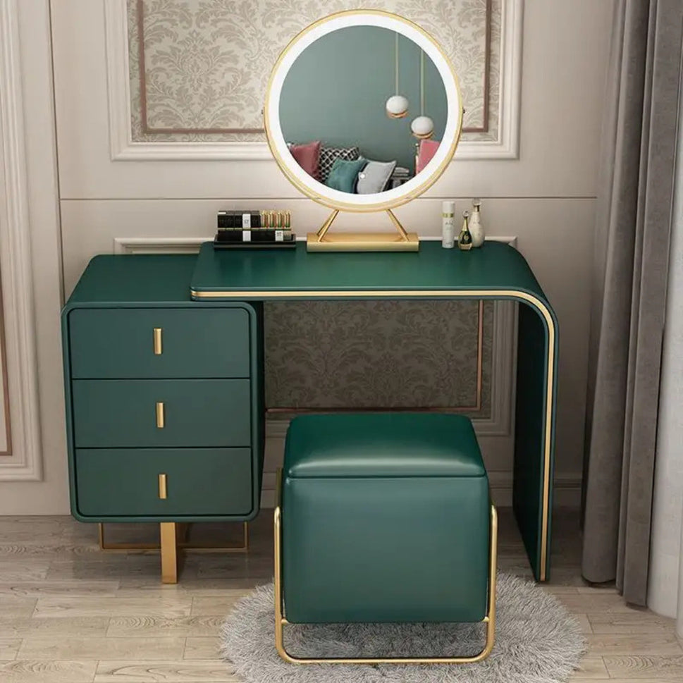Ela Makeup VanityVanity + Mirror + Stool / Green / Facing Left Drawers