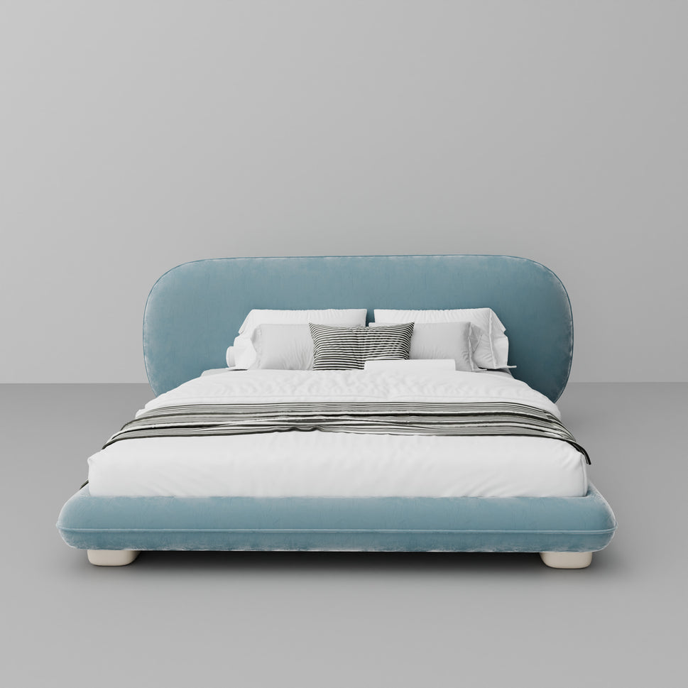 Kandy BedQueen Size: Mattress 160 x 200 cm | Overall W 250 x D 240 x H 98 cm / Blue / Velvet