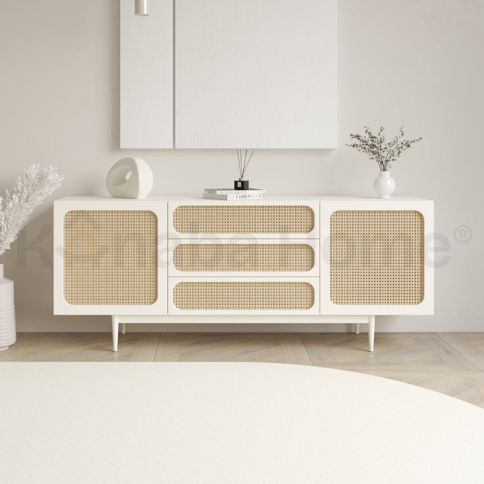 Loomis Rattan DresserWHITE RAL 9003 & RATTAN