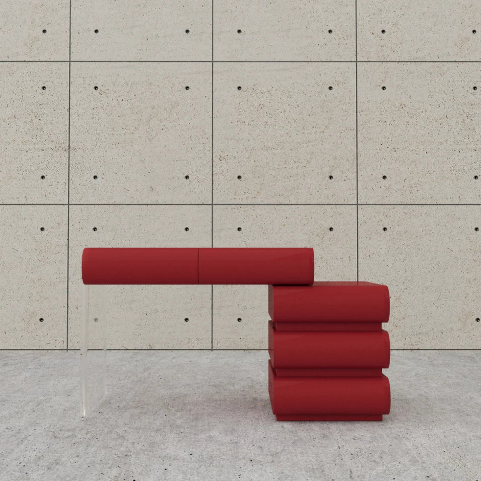 Loria Makeup VanityVanity Only (Without Stool & Mirror) / Facing Right Drawers / Red