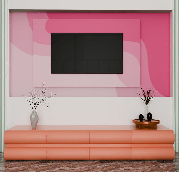 Loria TV UnitFloor Stand with 8 Drawers / Orange / With Cable Hole