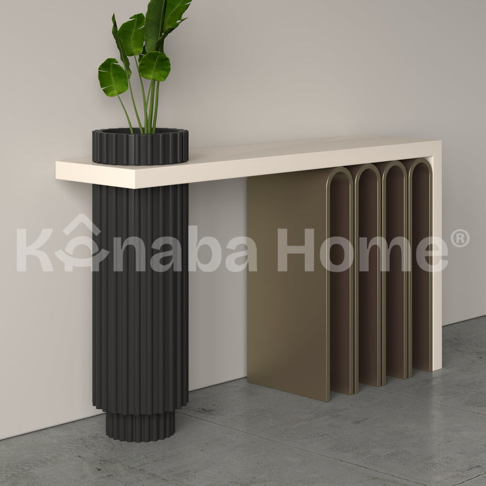 Nira Console TableTop: Beige RAL 9010 / Base: Black & Champagne