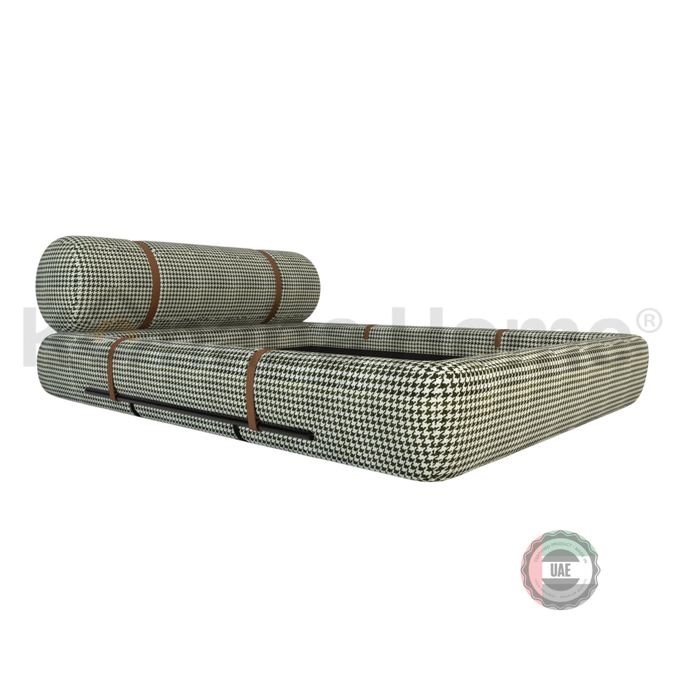 Nuvola Madrid BedQueen Size Mattress: 160x200 cm: Overall Dimensions: W 180 × D 250 × H 90 cm / GREEN & WHITE MADRID FABRIC (2660-05)