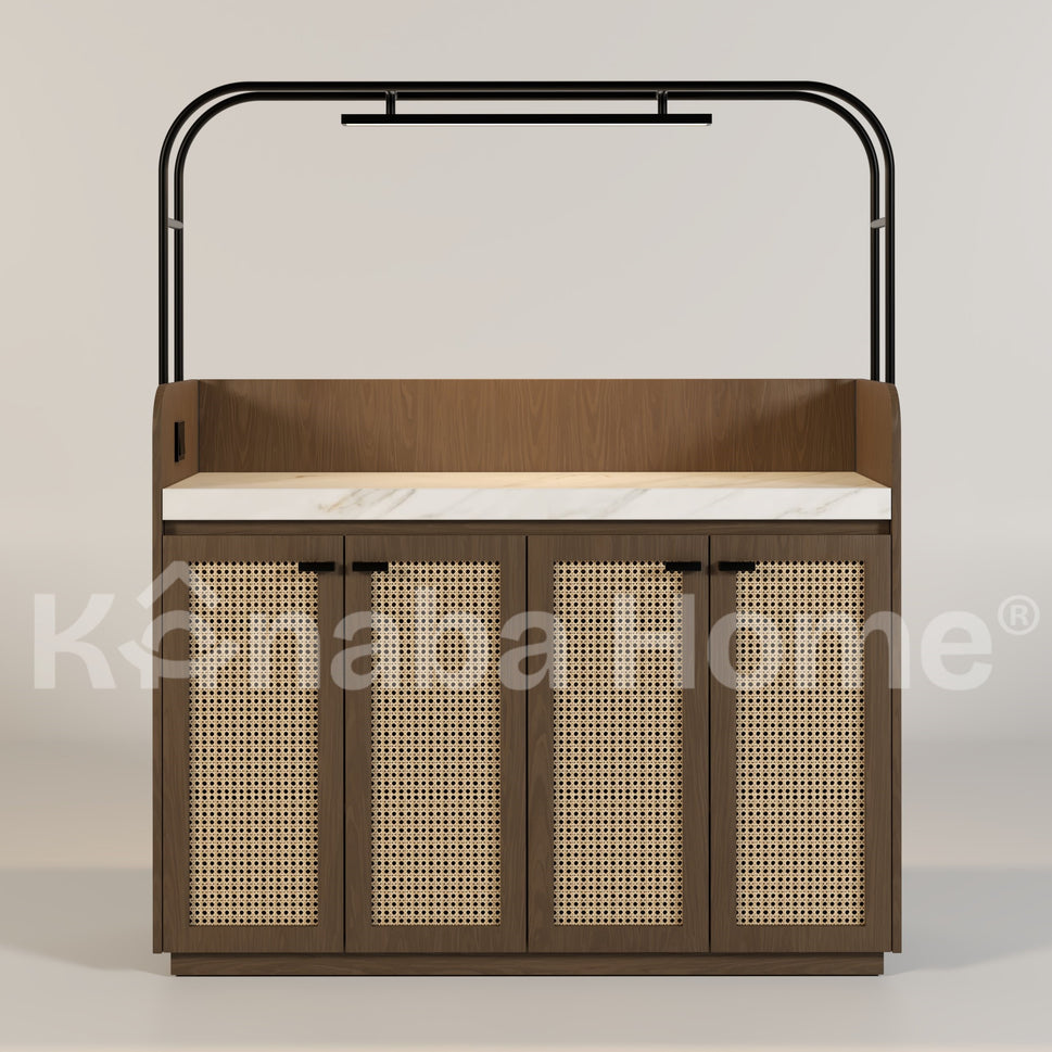 ORBIX Coffee Bar and Storage Serving TableDARK (RED OAK & RATTAN WOOD)