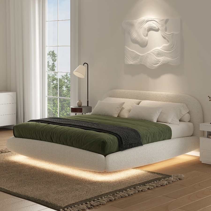 Sela Floating BedKing Size Bed: Mattress Size 180 x 200 cm | Overall Dimensions: W 230 x D 235 x H 120 cm from floor