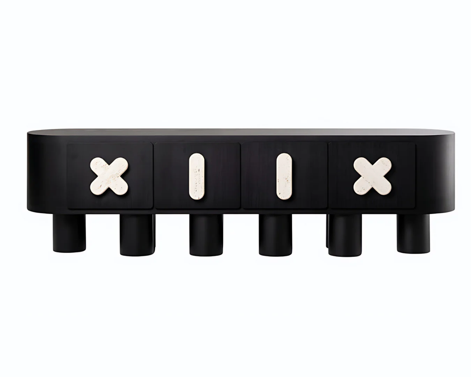 X ELEVEN-XII TV UnitBlack & Travertine / With Cable Hole