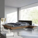 Vivien Japanese BedQueen Size: Mattress 160 x 200 cm | Overall W 310 cm x D 230 cm x H 95 cm / Black Linen Fabric / Dark Walnut