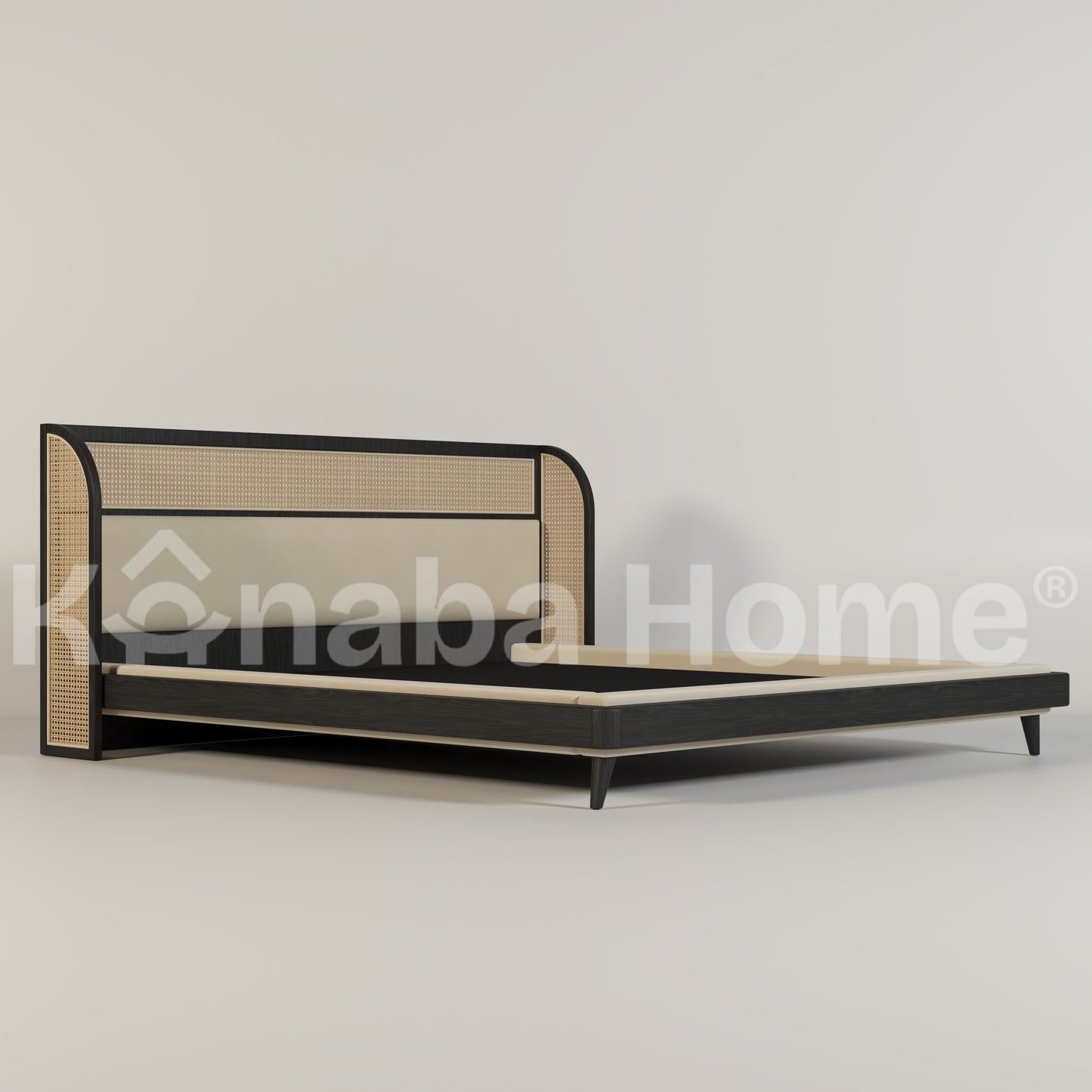 rattan bed in black frame