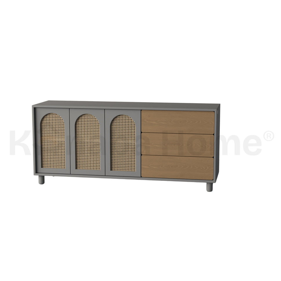 Bellaro Rattan DresserGREY RAL 9006 & RATTAN & LIGHT VENEER