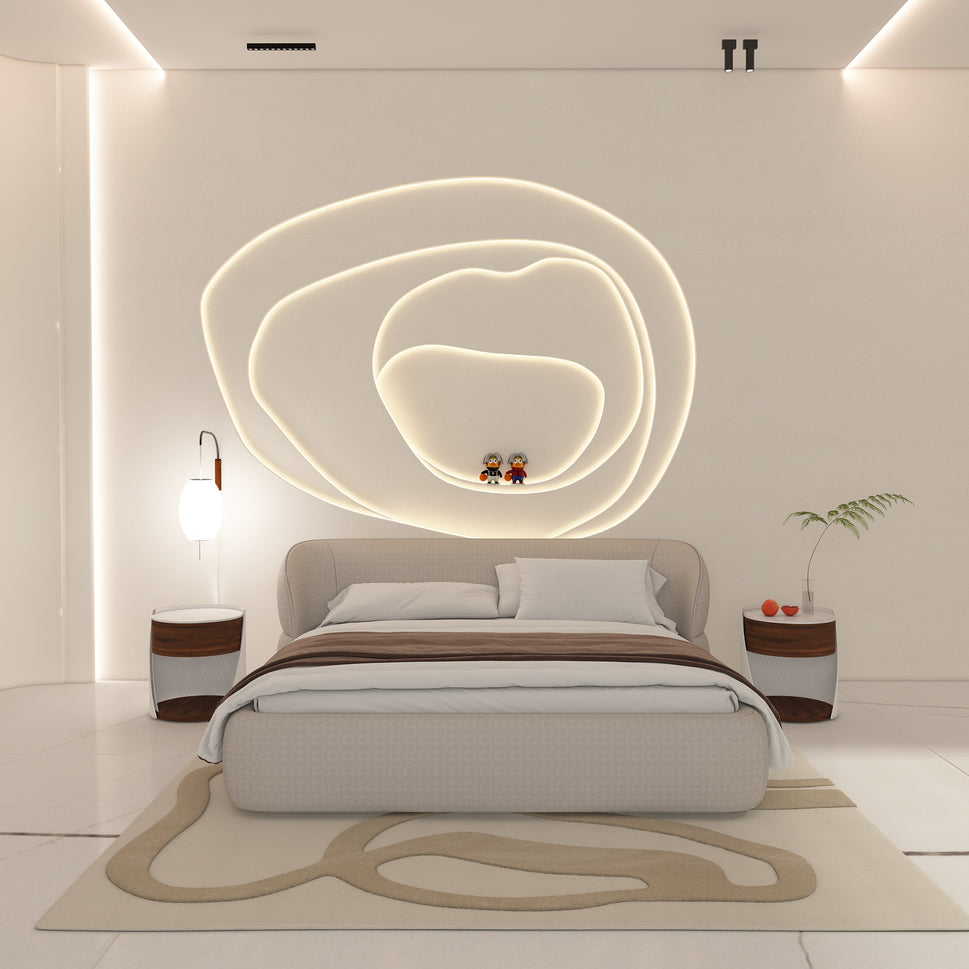 Bow BedKing Bed: Mattress Size 180 x 200 cm / Off-White / Velvet