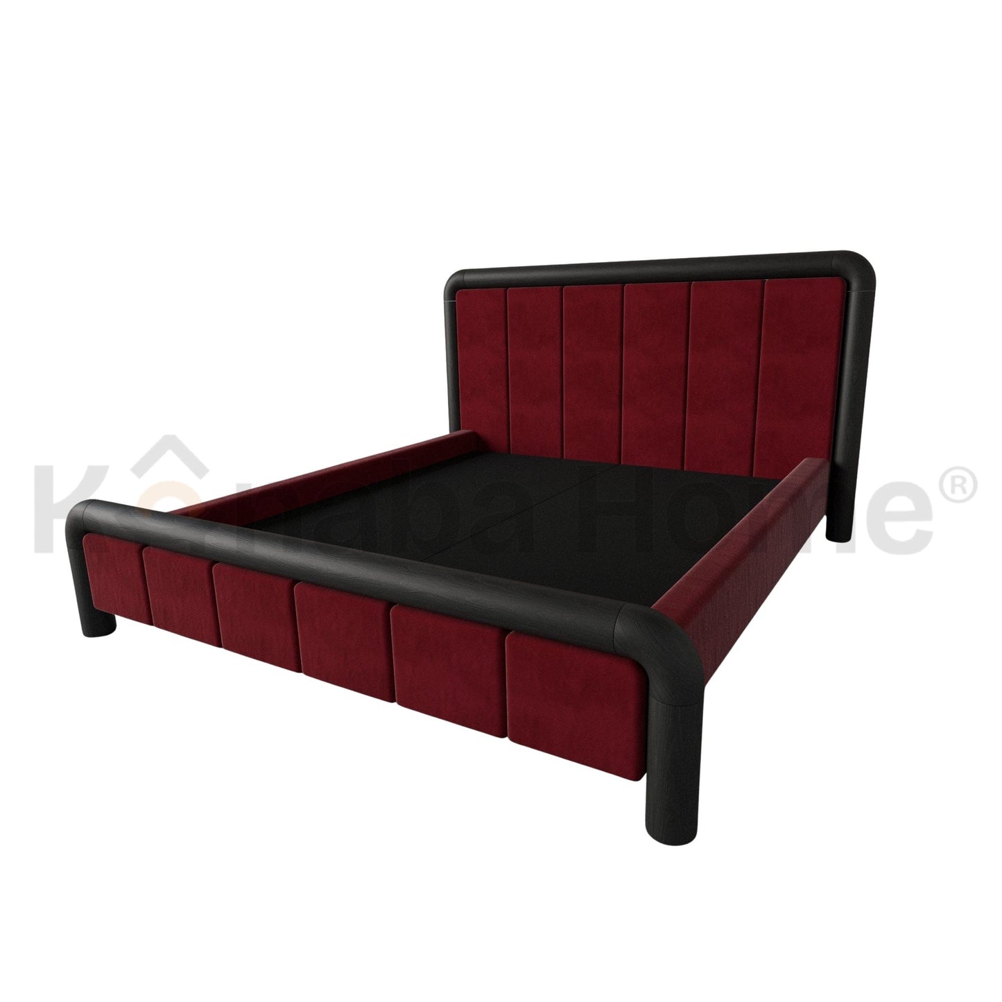 Brixton Bed- Veneer finish with solid wood legs- Velvet fabric Upholstery-Kanaba Homes