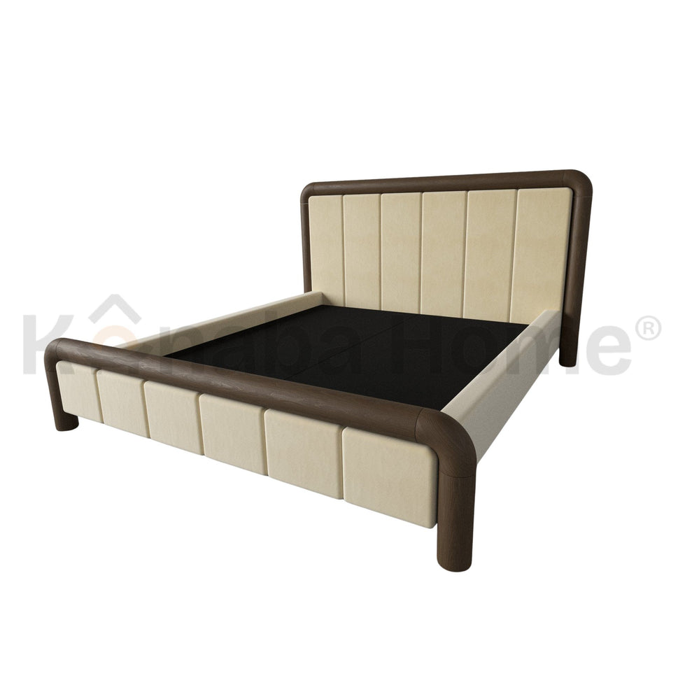 Brixton BedQueen Size Mattress: 160x200 cm: Overall Dimensions: W 200 × L 225 × H 110 cm / BEIGE  ST(1184-023) & RED OAK DARK