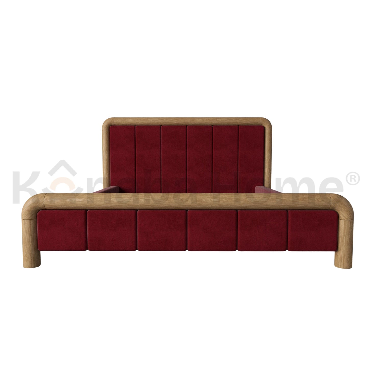 Brixton Bed- Veneer finish with solid wood legs- Velvet fabric Upholstery-Kanaba Homes