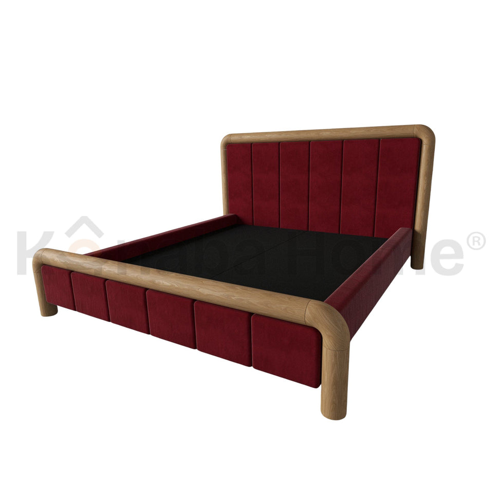 Brixton BedQueen Size Mattress: 160x200 cm: Overall Dimensions: W 200 × L 225 × H 110 cm / WINE RED ST(1184-171) & RED OAK NATURAL