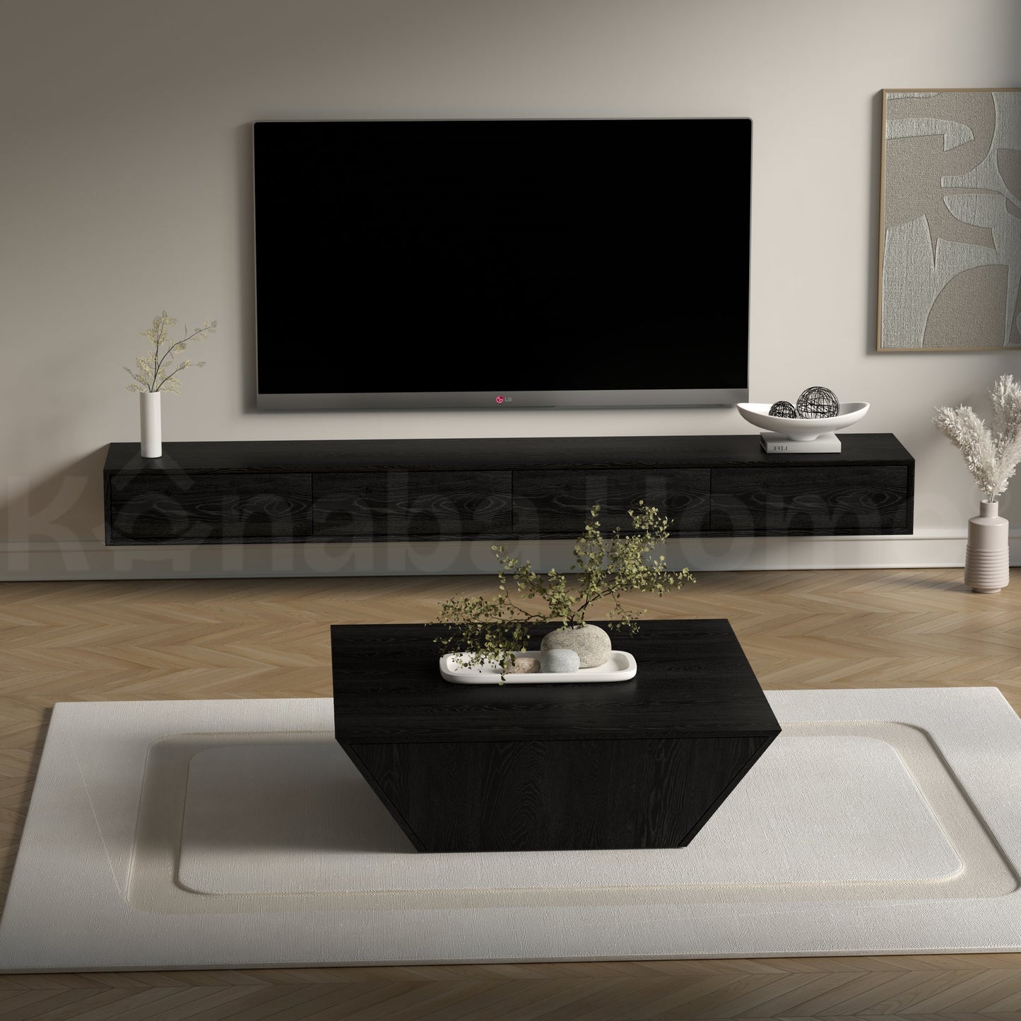 wall mounted tv unit in black