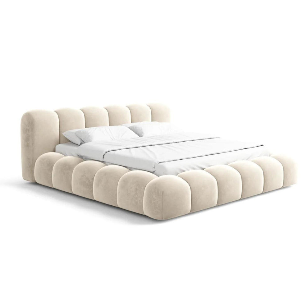 Cloud BedQueen Bed: Mattress Size 160 x 200 cm | Overall W 210 x D 275 x H 95 cm / Beige / Velvet