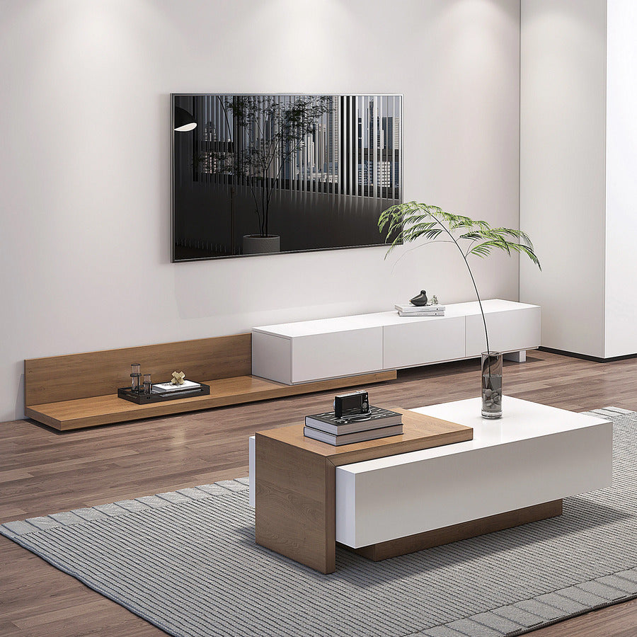 Cora Extendable TV StandWhite & Walnut / With Cable Hole