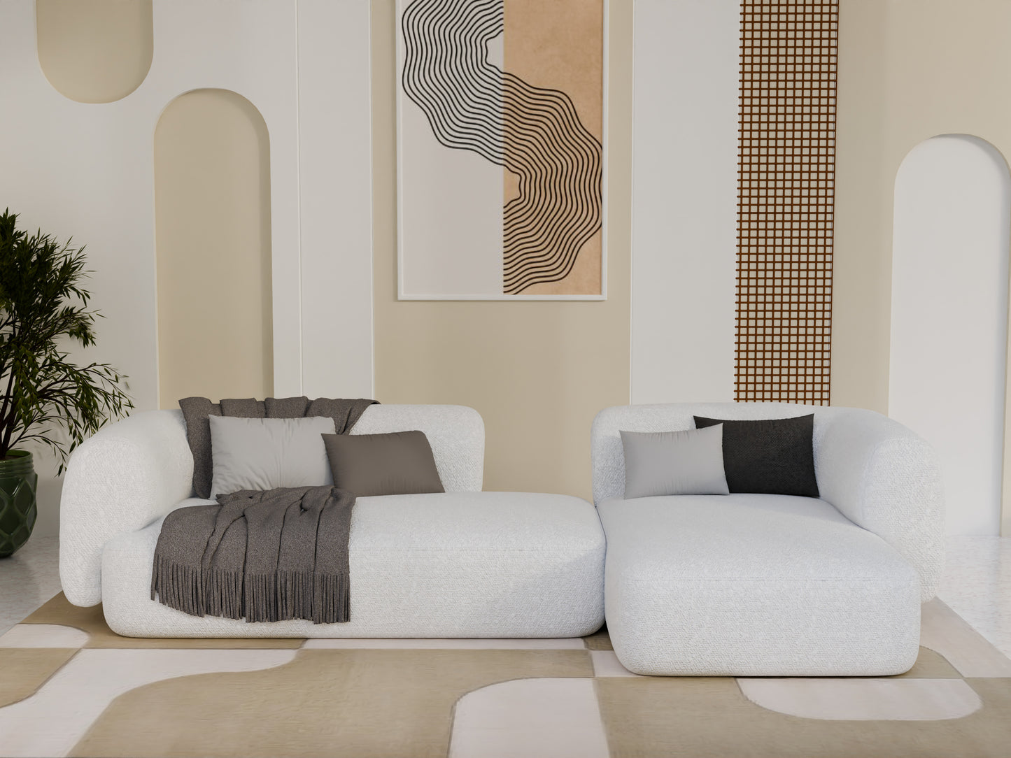 Modern Boucle L-Shape Sofa 