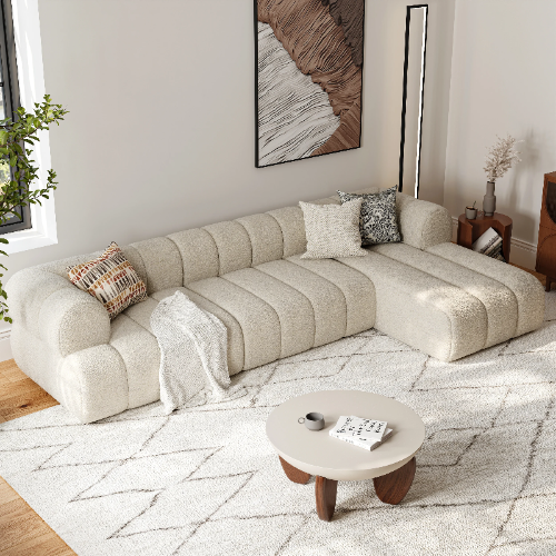 Modern Beige L Shaped Sofa 