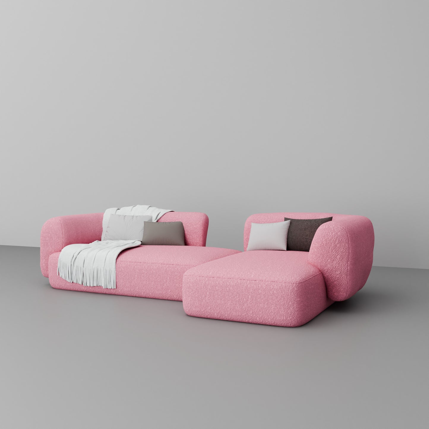 Pink Boucle L-Shape Sofa 