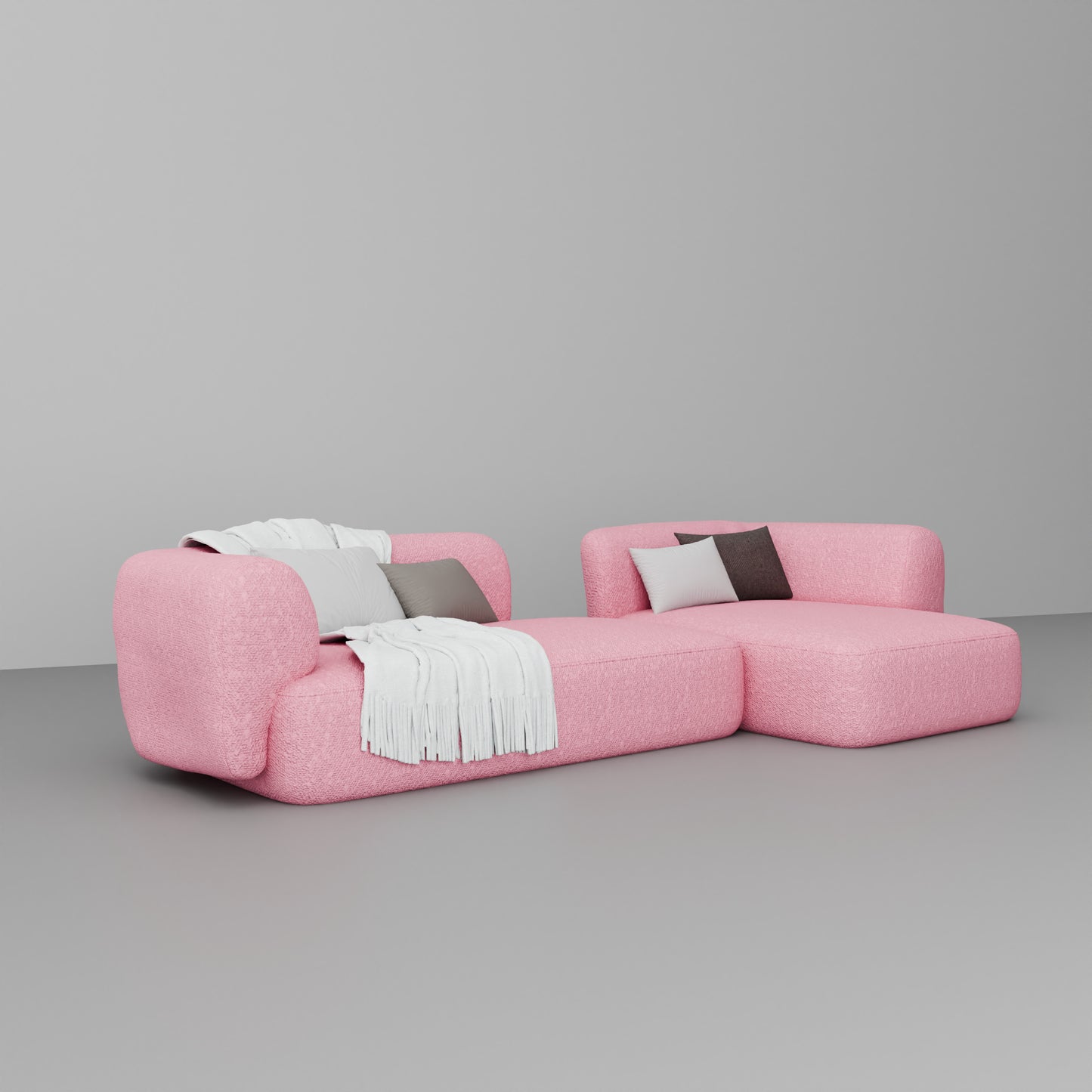 Premium Pink Boucle L-Shape Sofa 