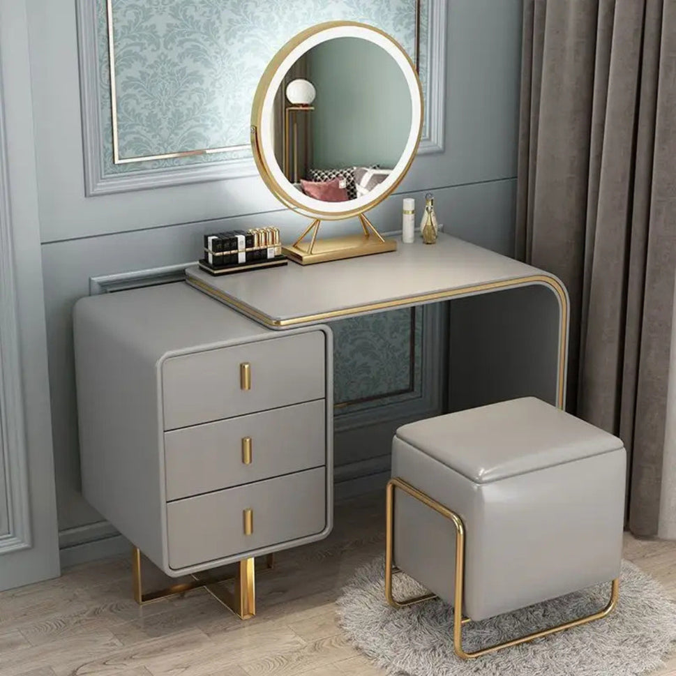 Ela Makeup VanityVanity + Mirror + Stool / Grey / Facing Left Drawers