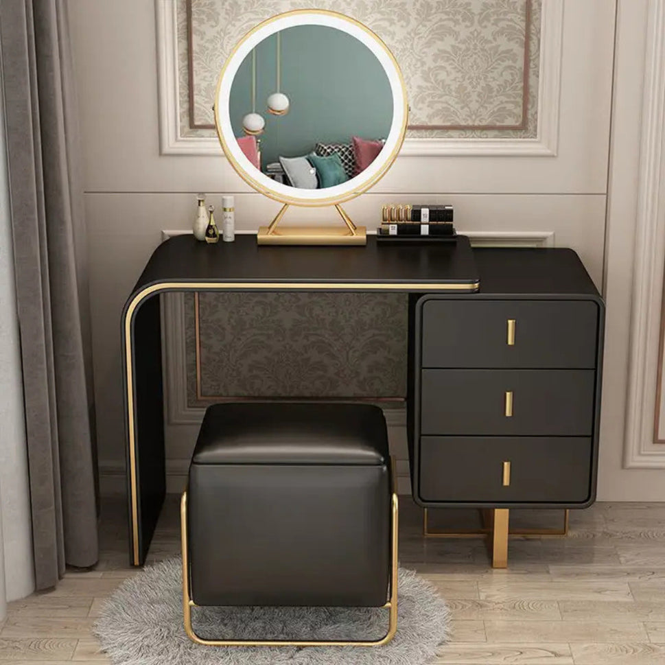 Ela Makeup VanityVanity + Mirror + Stool / Black / Facing Right Drawers
