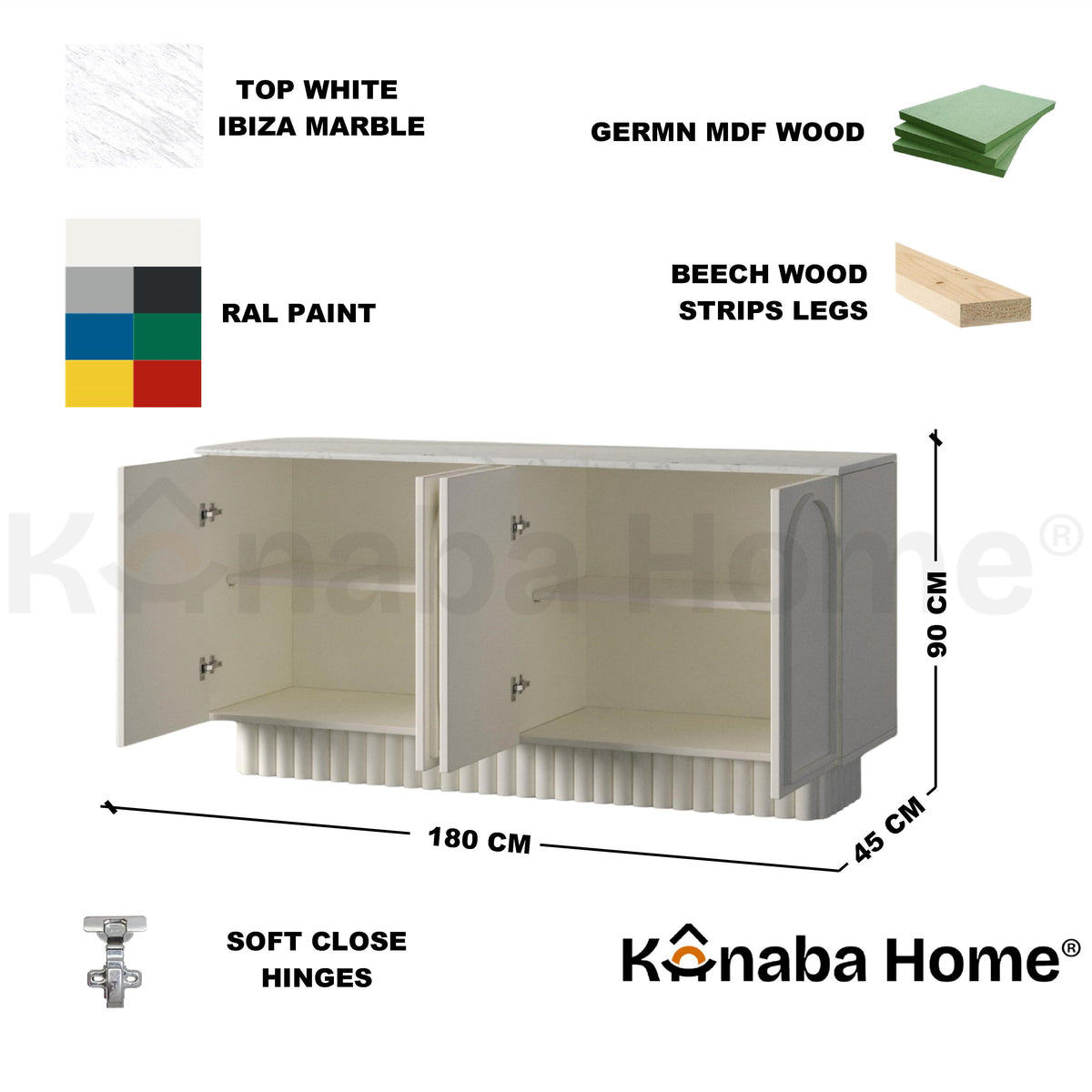 Elvora Dresser-German MDF wood-Ibiza Marble Top-Kanaba Home