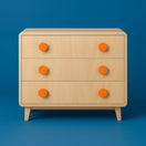 Fyna Kids Dresser3-Drawers | Orange Knobs | W 80 x D 45 x H 80 cm