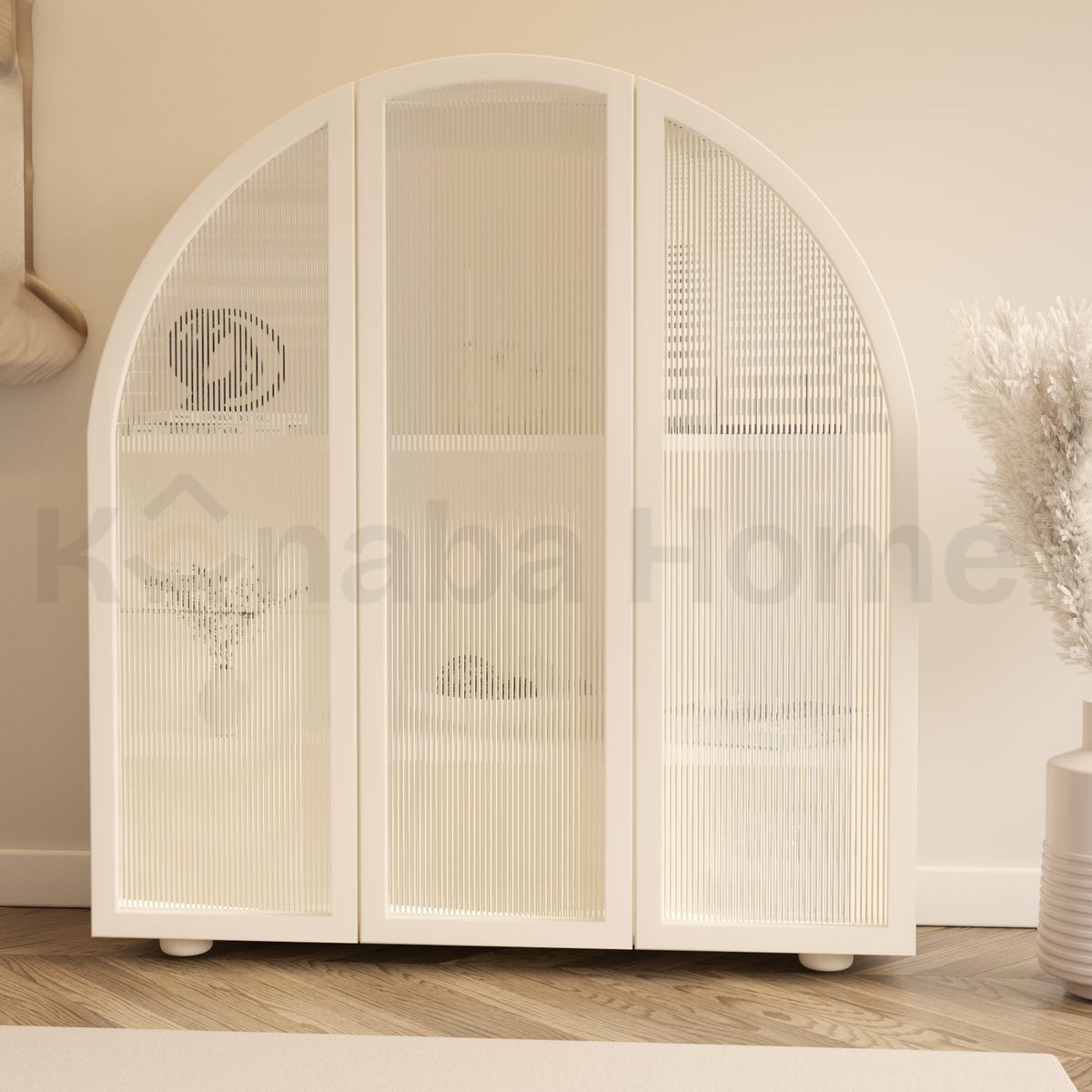 Glasshouse Armoire Dresser-German MDF & Beech wood legs-Ribbed glass panel inserts-Kanaba Home