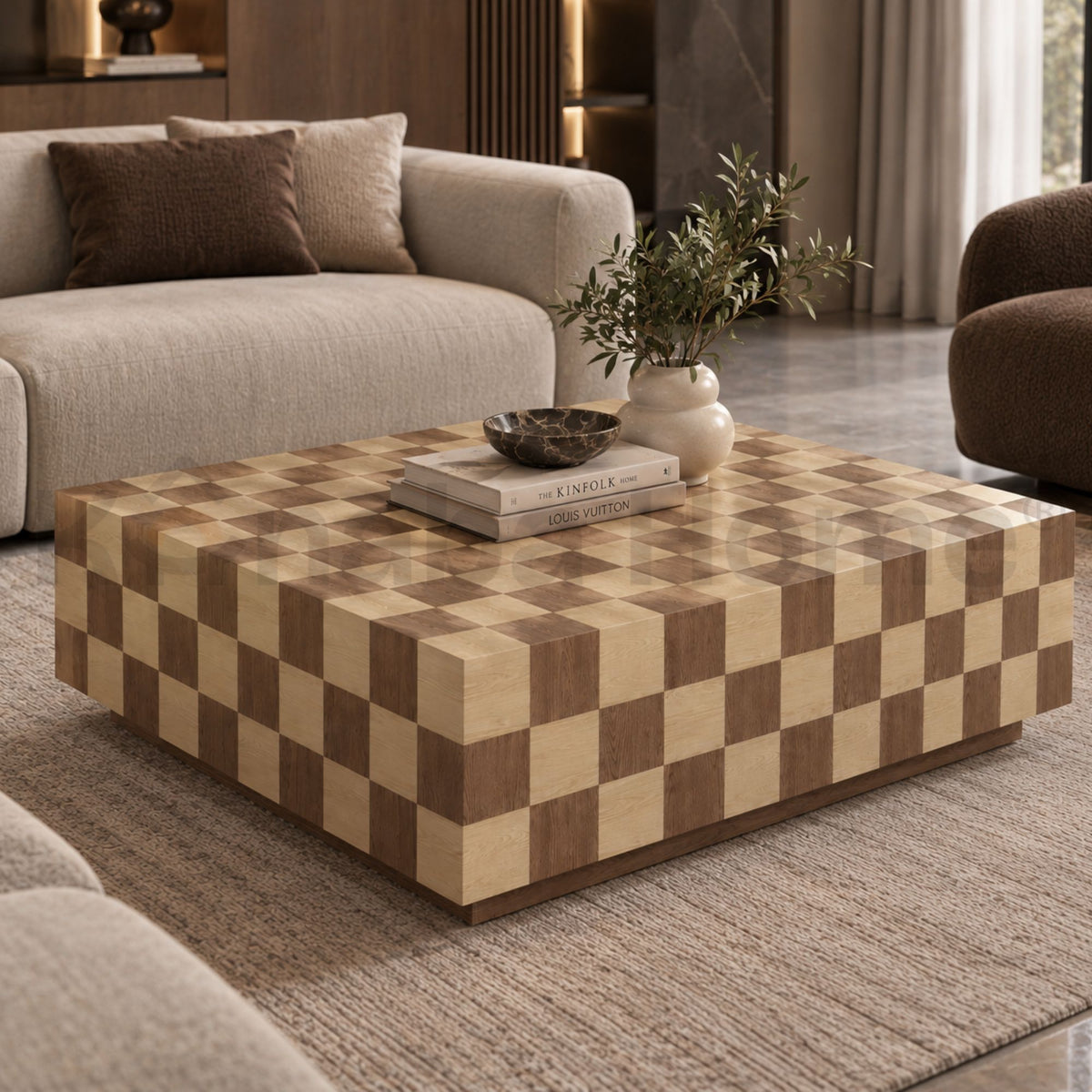 Harlequin Coffee Table-German MDF Wood-Two-tone veneer finish-Kanaba Home