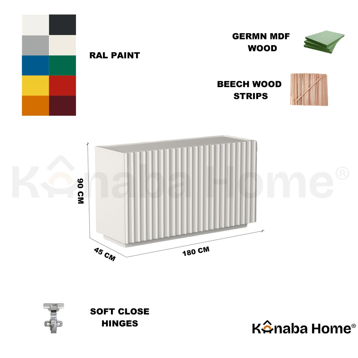 Harmonic Dresser-German MDF & Beech wood strips-Clean fluted-front design-Kanaba Home