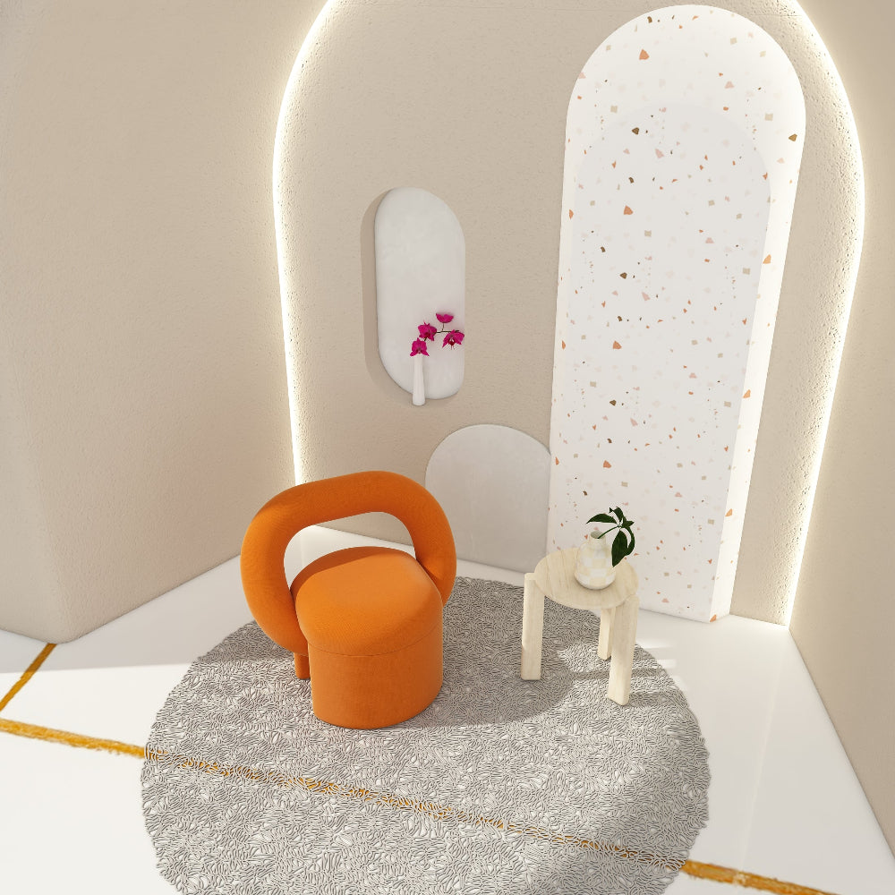 Orange Boucle Accent Chair 