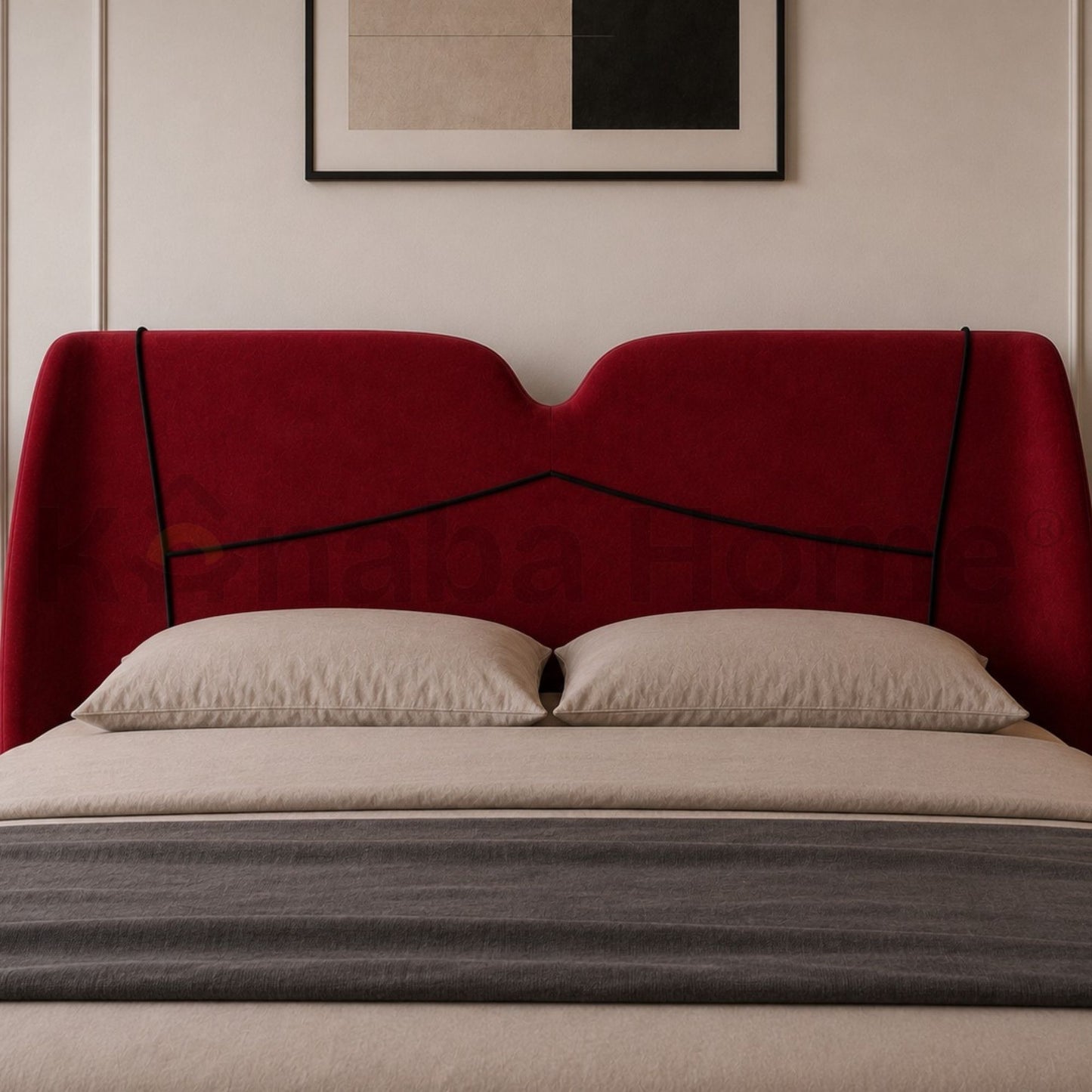 Impereo Bed- Solid wood construction-  Velvet fabric  Upholstery-  Kanaba Home