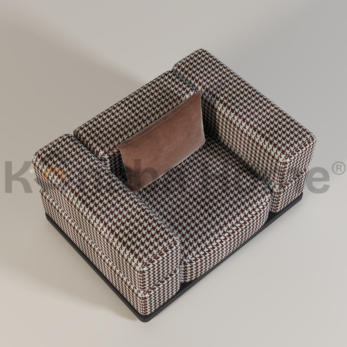 Patterned armchair with a brown pillow in brown and white colour