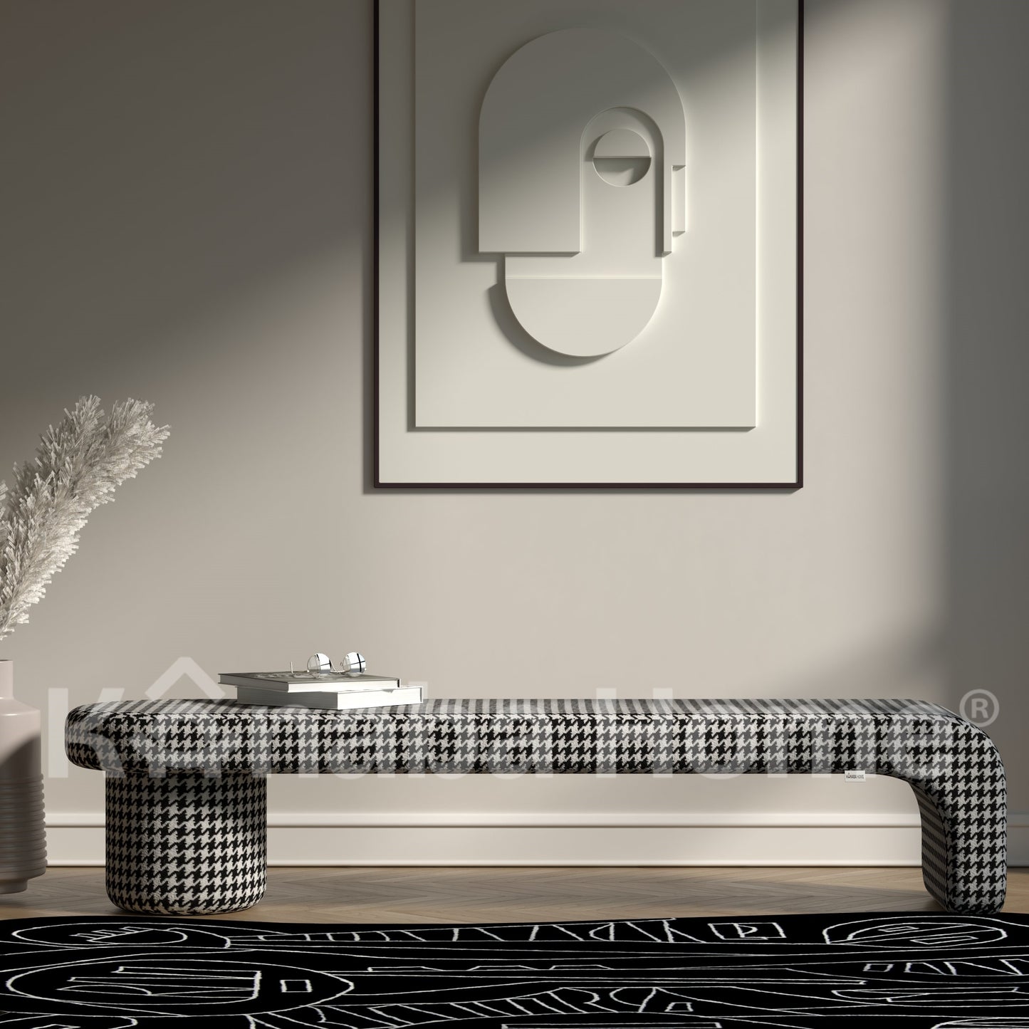 Modern black and white patterned bench