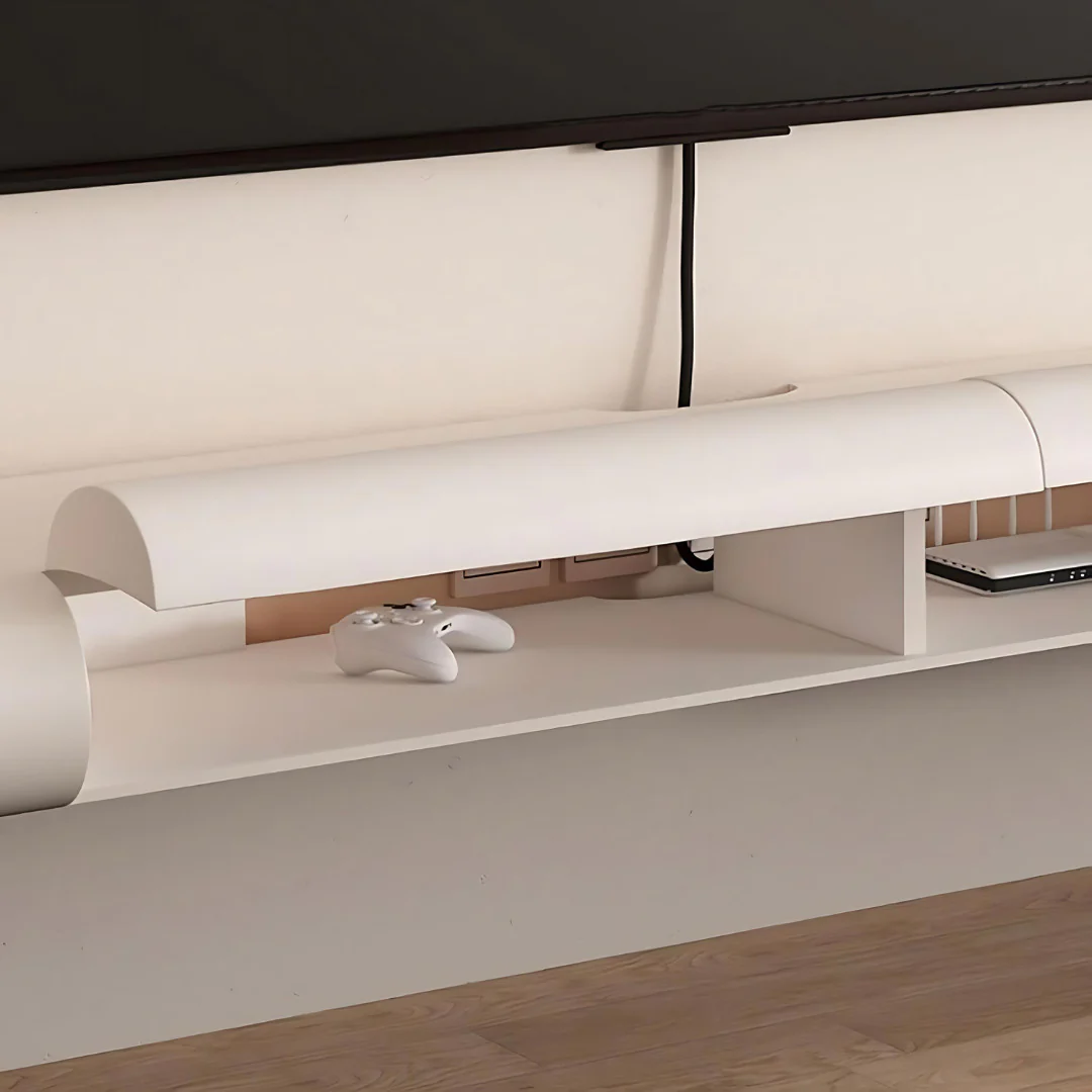 doors of floating tv unit in white color