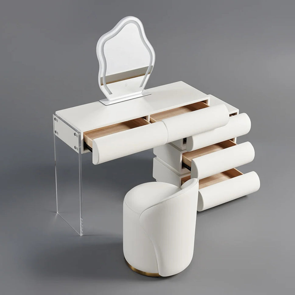 Loria Makeup VanityFull Set (With Stool & Mirror) / Facing Right Drawers / White