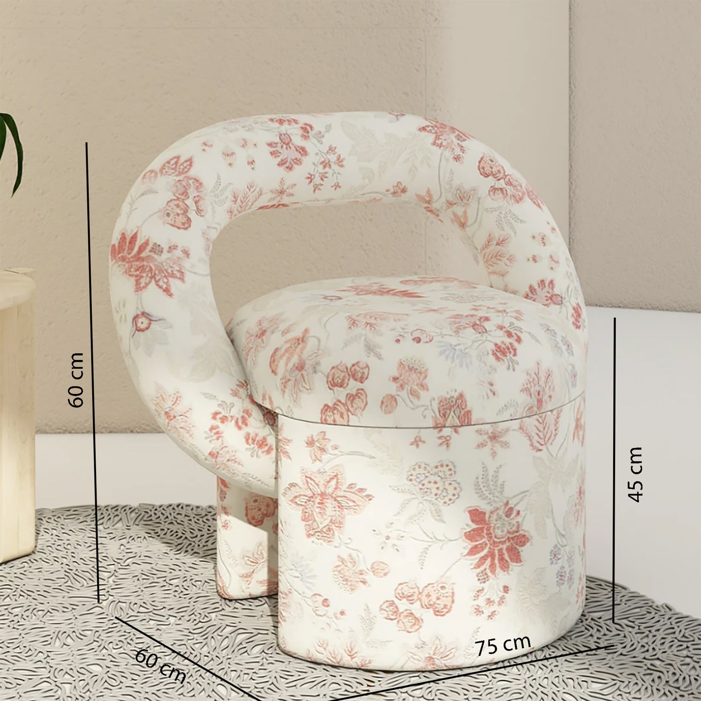 White Floral Pattern Accent Chair Dims