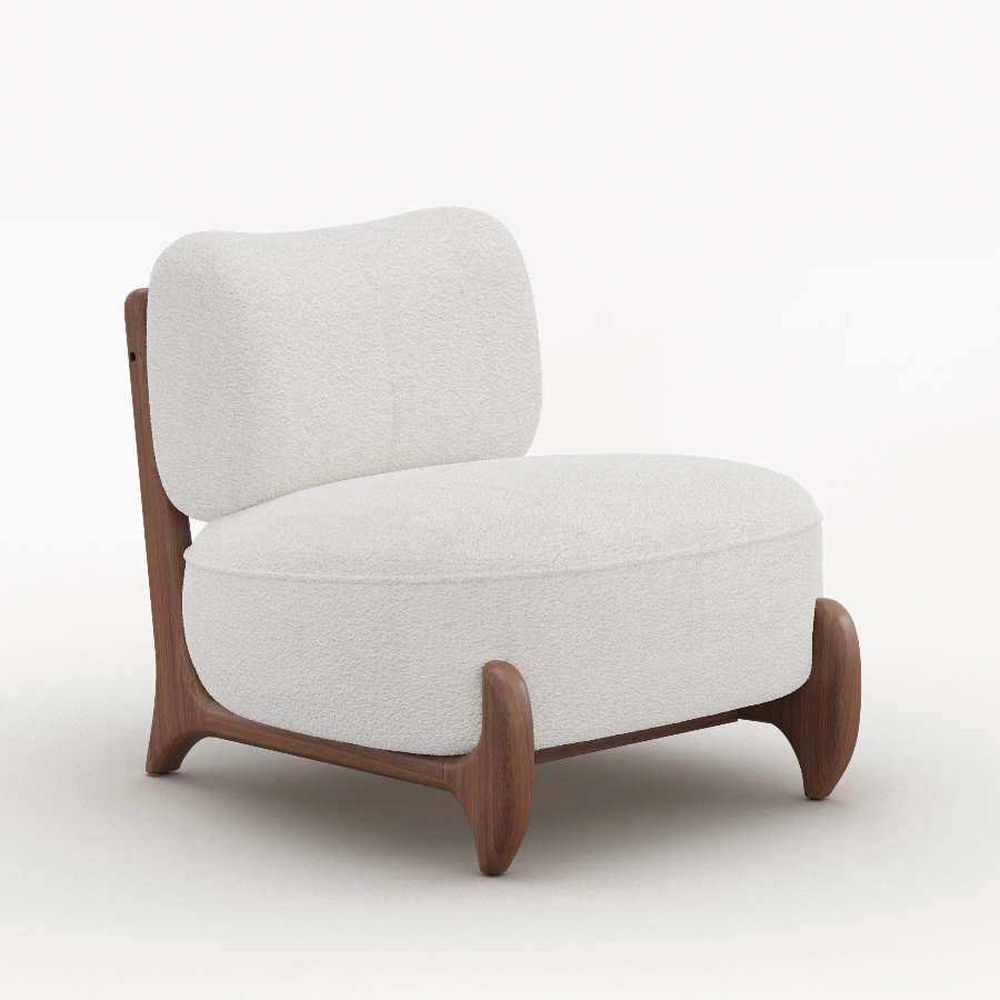 White Boucle Accent Chair 