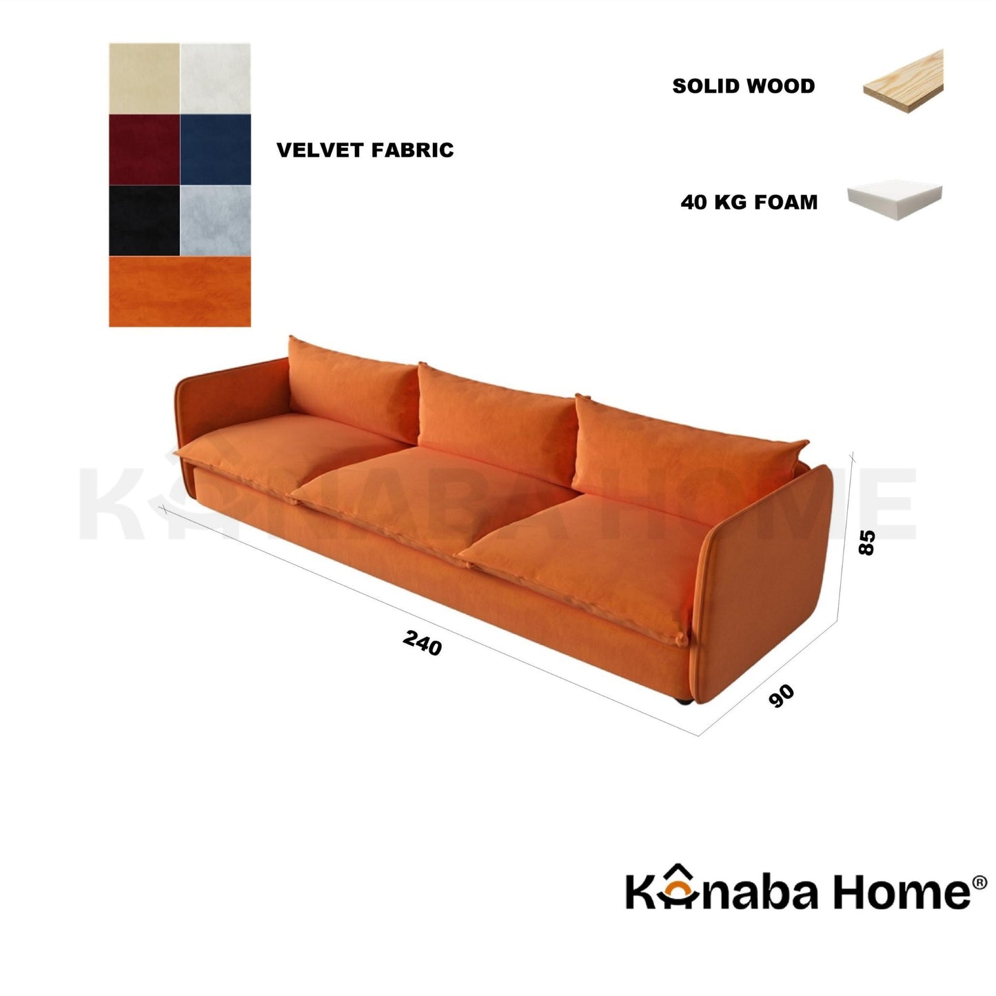 Mallow Sofa-Solid wood construction- 3 Seater, Sofa Dxb- Kanaba Home