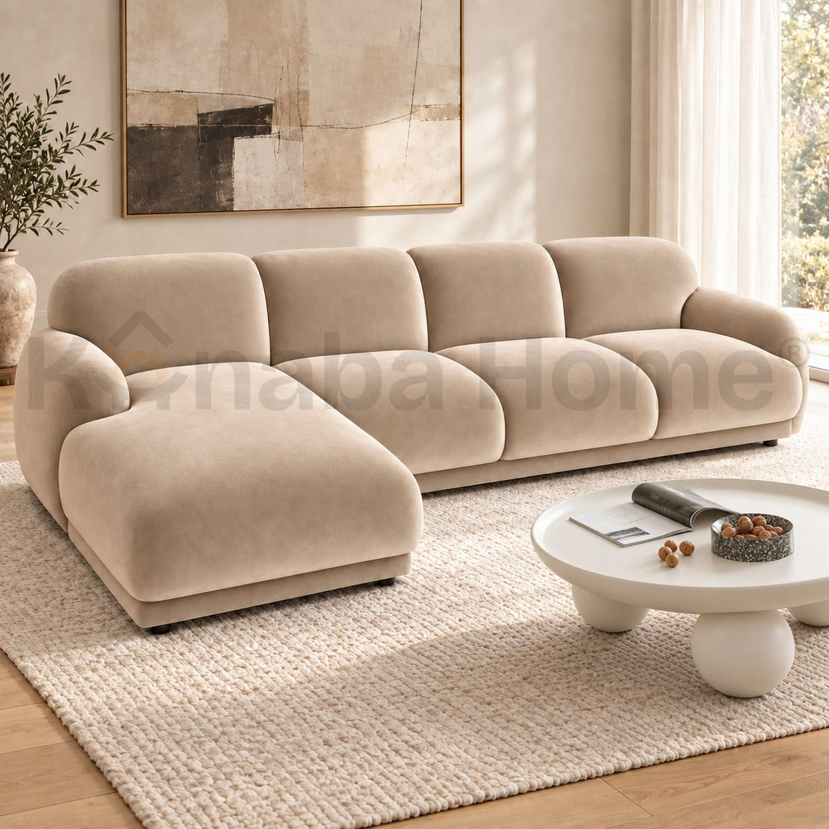 Marshmallow L Shape Sofa- Solid wood & German MDF-Cloud-inspired puffy silhouette-3 & 4 People / Space-Friendly-Kanaba Home