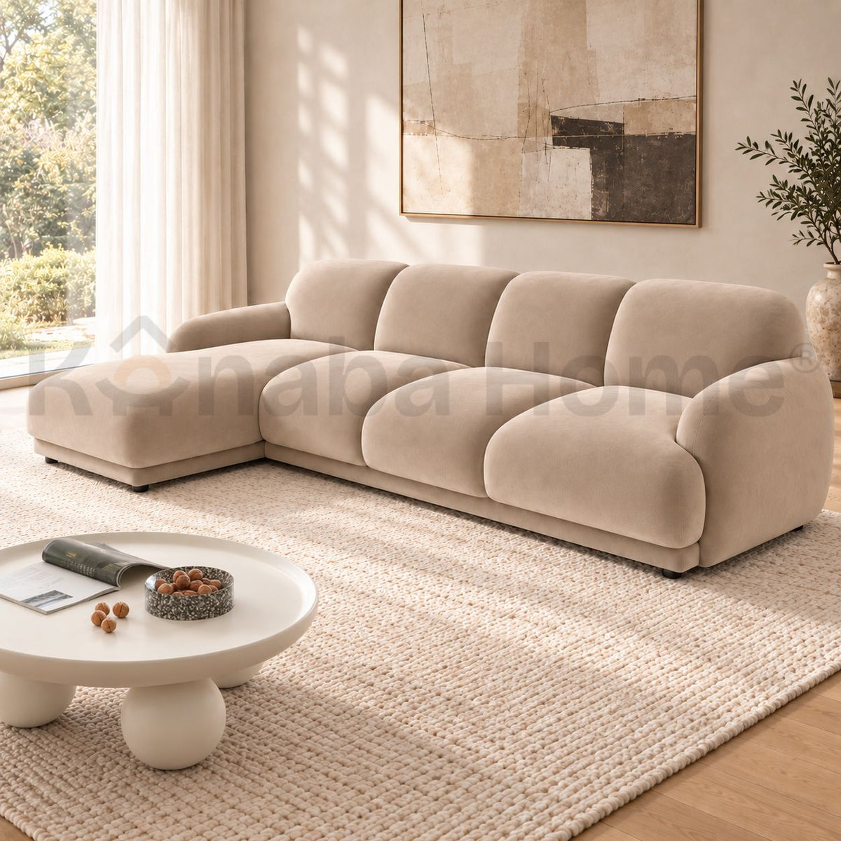 Marshmallow L Shape Sofa- Solid wood & German MDF-Cloud-inspired puffy silhouette-3 & 4 People / Space-Friendly-Kanaba Home