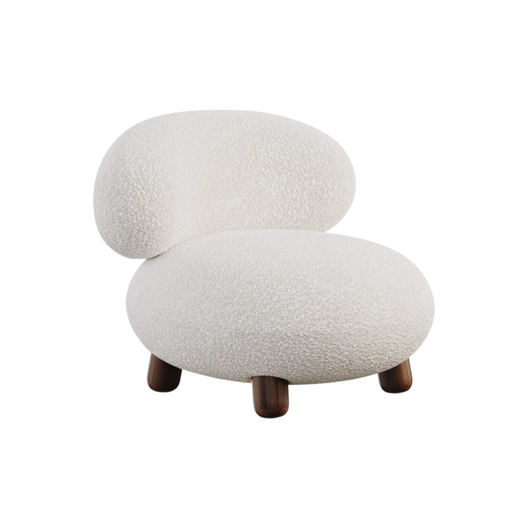 Walnut White Boucle Accent Chair