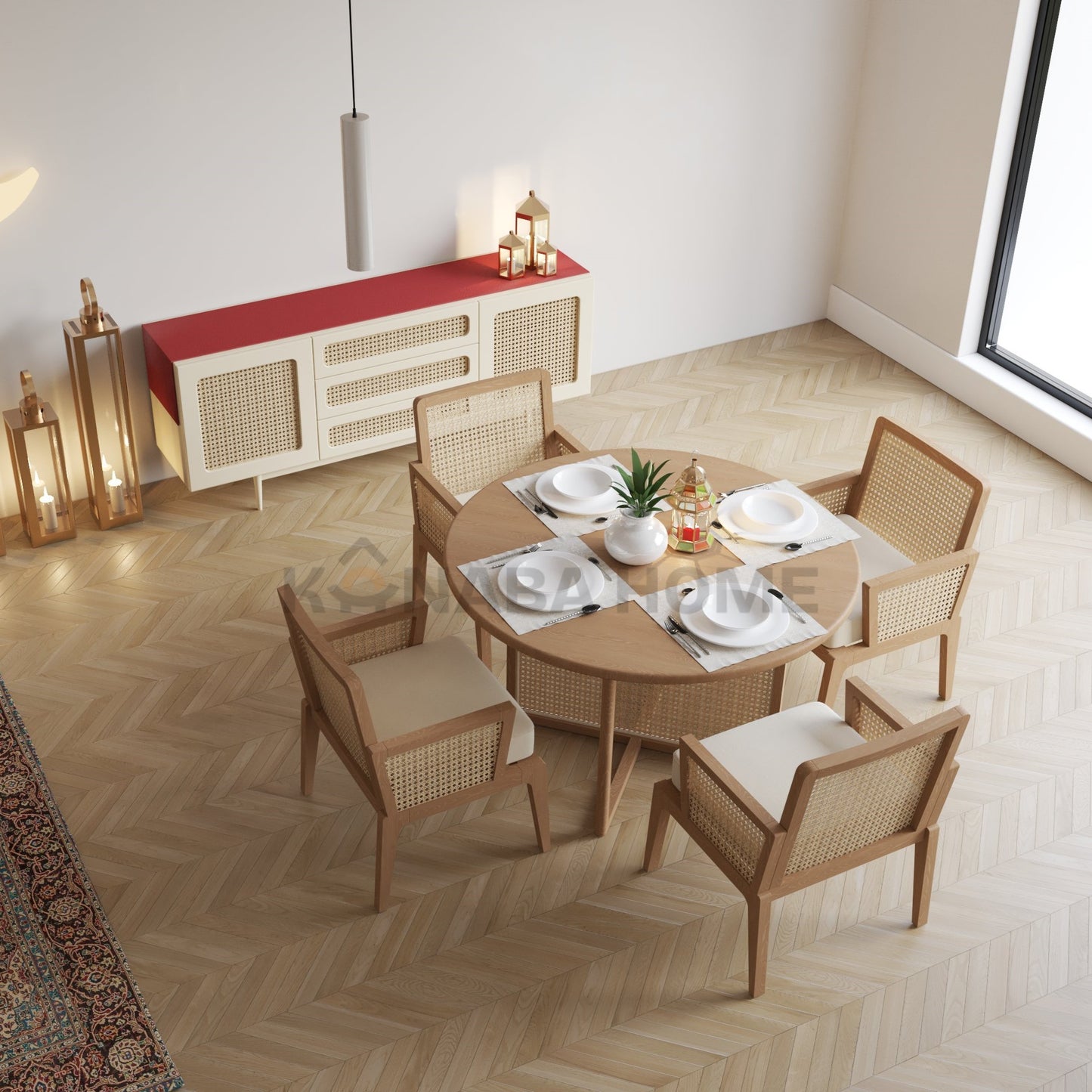 rattan chairs with wooden round table